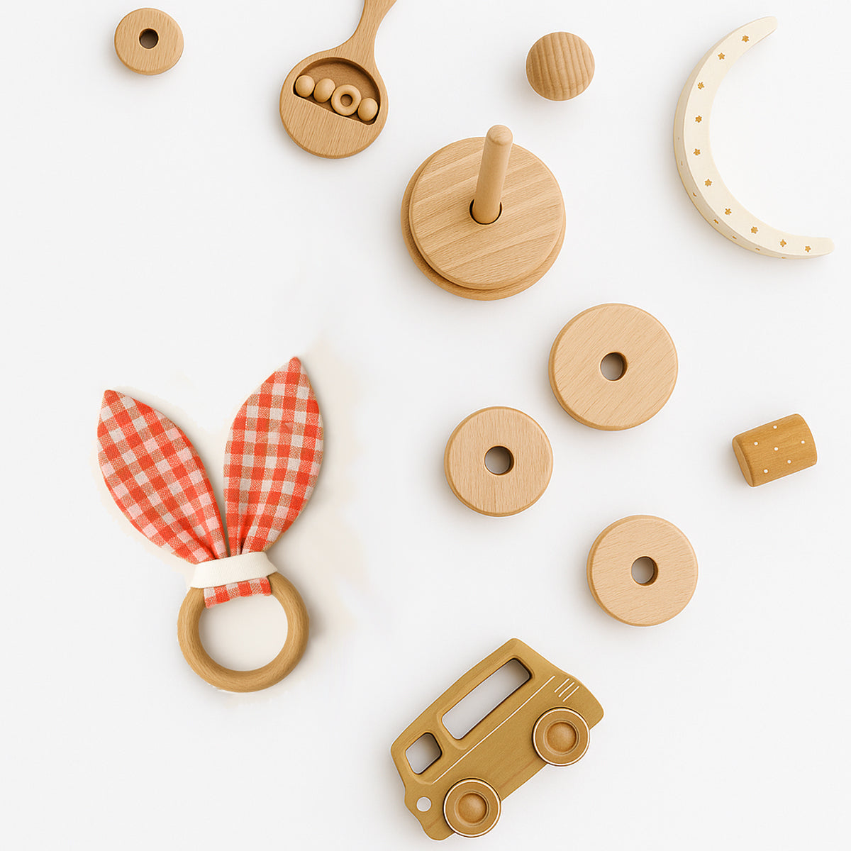 Bebis Bitring – Ekologisk Bomull - Orange - Vit